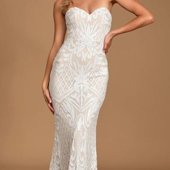 Lulus Dresses & Skirts - Lulu's - Olivia White Sequin Strapless Maxi Dress Large, BRAND NEW WITH TAGS